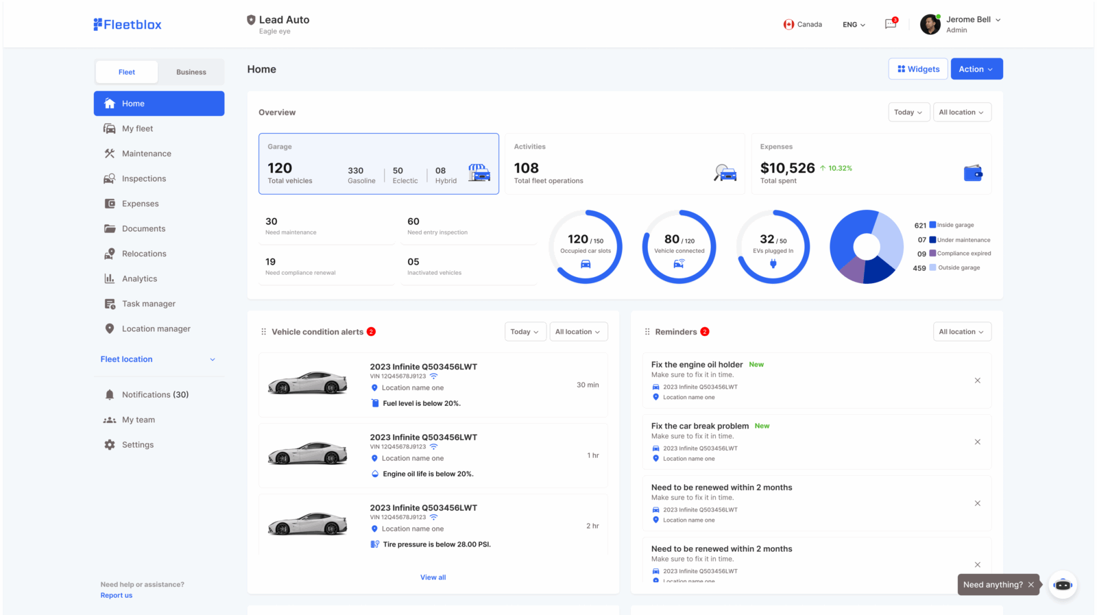 Fleetblox AI-powered fleet management dashboard showing real-time fleet visibility and predictive analytics.